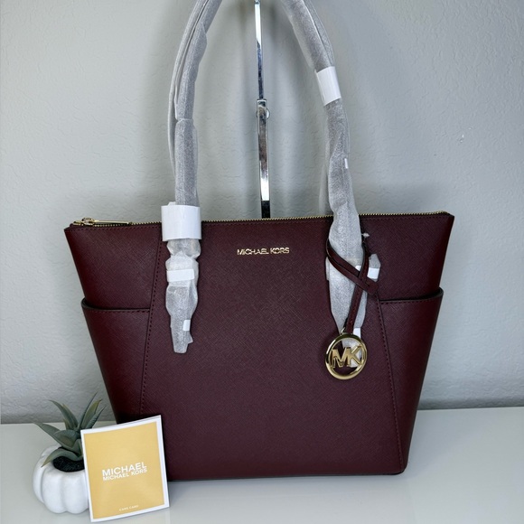 Michael Kors Handbags - Michael Kors Large Charlotte Tote Bag Luggage Leather Oxblood (NWT)